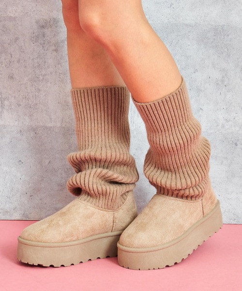 ANAP(アナップ)の「リブニットドッキング厚底ブーツ(ブーツ・レディース・ベージュ/ブラック・S/M/L/LL)」の1枚目の写真