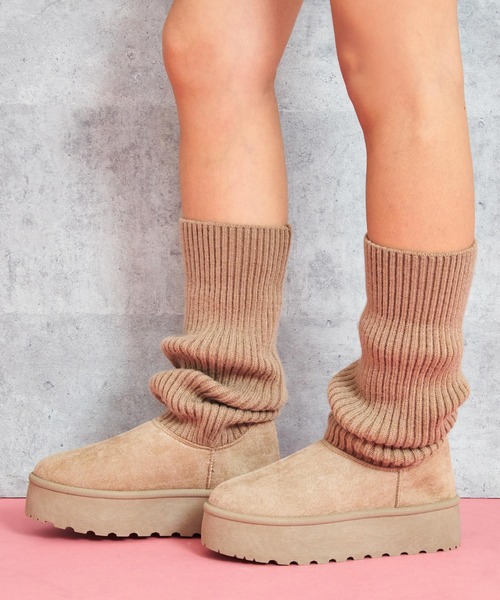 ANAP(アナップ)の「リブニットドッキング厚底ブーツ(ブーツ・レディース・ベージュ/ブラック・S/M/L/LL)」の7枚目の写真