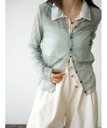 sheer mesh polo cardigan