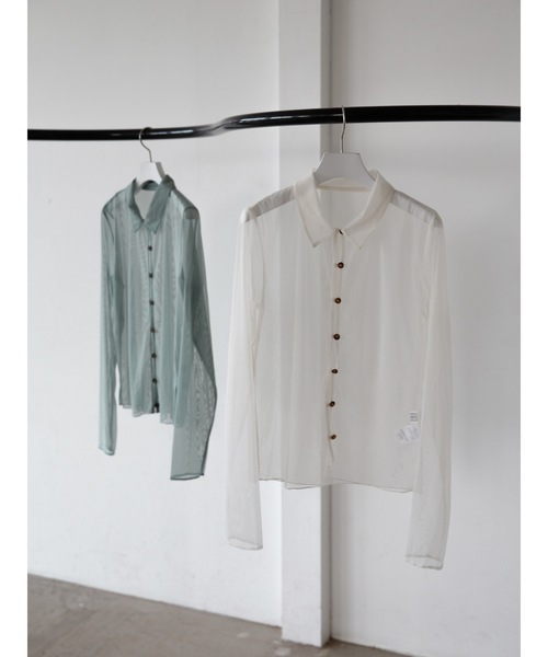Katrin TOKYO(カトリーントーキョー)の「sheer mesh polo cardigan(シャツ/ブラウス・レディース・アイボリー/グリーン系・FREE/XS)」の4枚目の写真