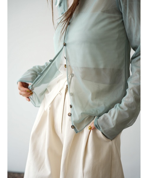 Katrin TOKYO(カトリーントーキョー)の「sheer mesh polo cardigan(シャツ/ブラウス・レディース・アイボリー/グリーン系・FREE/XS)」の9枚目の写真
