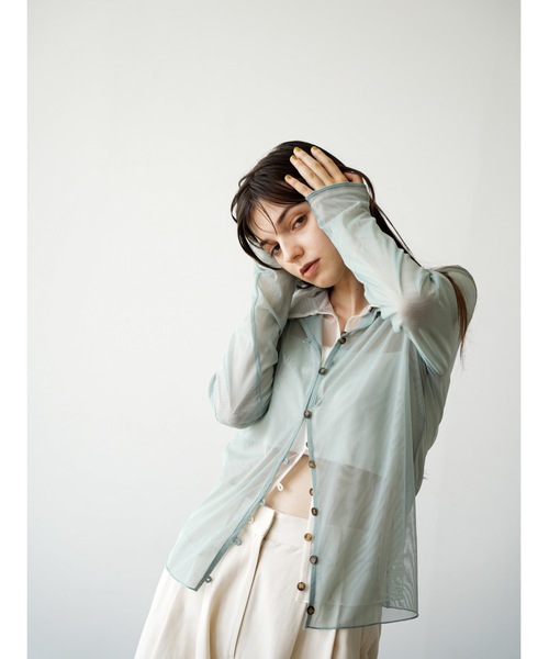 Katrin TOKYO(カトリーントーキョー)の「sheer mesh polo cardigan(シャツ/ブラウス・レディース・アイボリー/グリーン系・FREE/XS)」の10枚目の写真