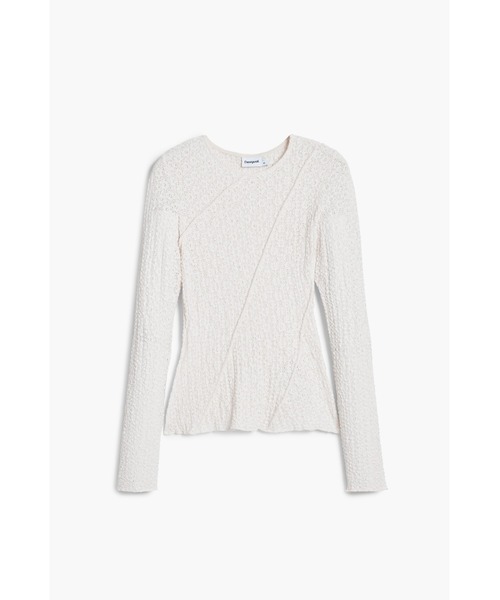 Desigual(デシグアル)の「アシンメトリーデザイン リブカットソー ブラック 白(Tシャツ/カットソー・レディース・ホワイト/ブラック・XS/XL/L/M/S)」の1枚目の写真