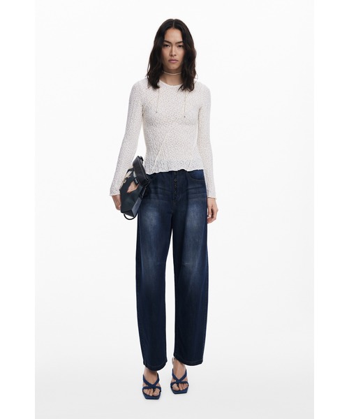 Desigual(デシグアル)の「アシンメトリーデザイン リブカットソー ブラック 白(Tシャツ/カットソー・レディース・ホワイト/ブラック・XS/XL/L/M/S)」の5枚目の写真