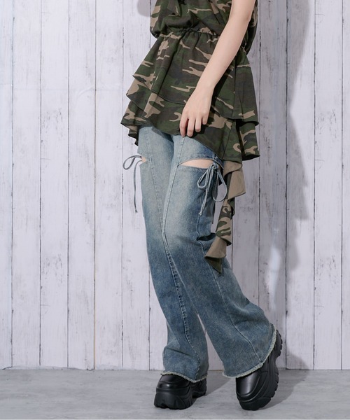 GORGE(ゴージ)の「《サイドカット×リボン》レディース デニムパンツ/トレンドカジュアル 春夏秋(デニムパンツ・レディース・ブラック/ブルー・M/S)」の6枚目の写真