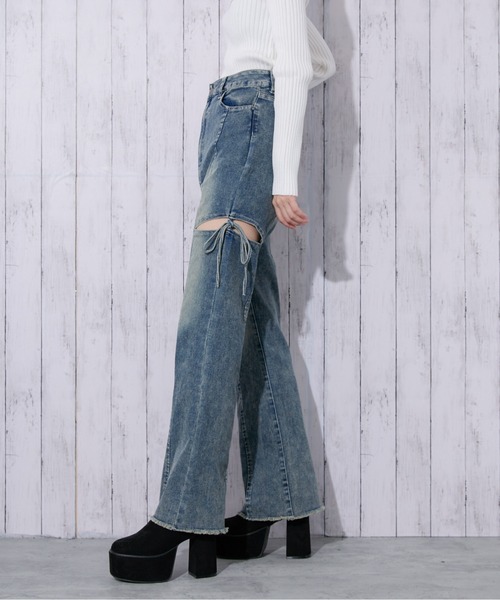 GORGE(ゴージ)の「《サイドカット×リボン》レディース デニムパンツ/トレンドカジュアル 春夏秋(デニムパンツ・レディース・ブラック/ブルー・M/S)」の7枚目の写真