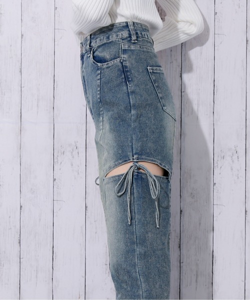 GORGE(ゴージ)の「《サイドカット×リボン》レディース デニムパンツ/トレンドカジュアル 春夏秋(デニムパンツ・レディース・ブラック/ブルー・M/S)」の8枚目の写真