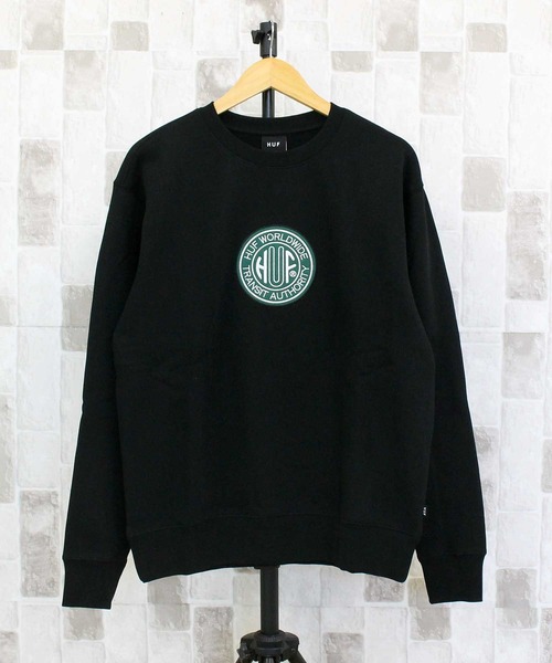 HUF(ハフ)の「トランシット オーソリティー クルーネック スウェット トレーナー TRANSIT AUTHORITY CREWNECK(スウェット・メンズ・ホワイト系その他/ブラック・XL/L/M)」の1枚目の写真