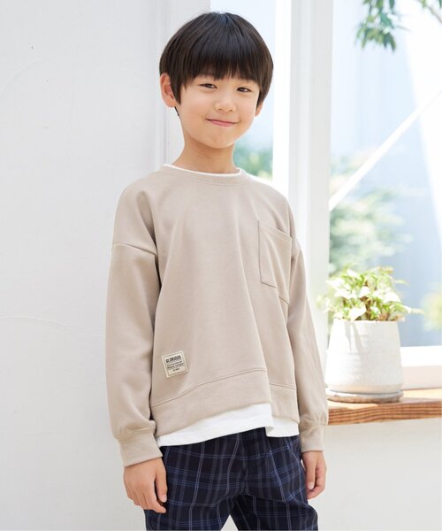 ikka(イッカ)の「【洗濯機で洗える】GOKU楽鹿の子ダンボールレイヤープルオーバー(120~160cm)(スウェット・キッズ・チャコール/ネイビー/ベージュ/ダークグリーン・130/140/150/160/120)」の9枚目の写真
