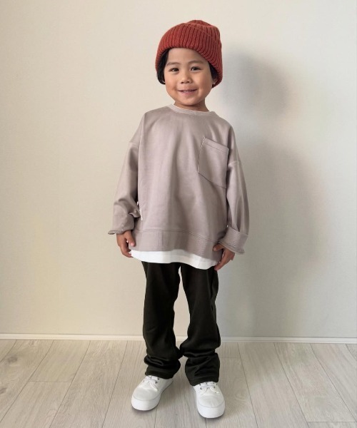 ikka(イッカ)の「【洗濯機で洗える】GOKU楽鹿の子ダンボールレイヤープルオーバー(120~160cm)(スウェット・キッズ・チャコール/ネイビー/ベージュ/ダークグリーン・130/140/150/160/120)」の6枚目の写真
