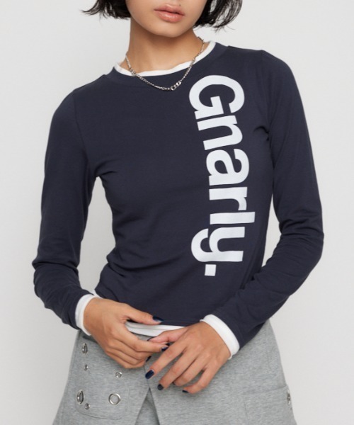LAGUA GEM(ラグアジェム)の「BICOLOR PRINT CUT トップス(Tシャツ/カットソー・レディース・ネイビー/杢グレー/ライトブラウン・FREE)」の3枚目の写真