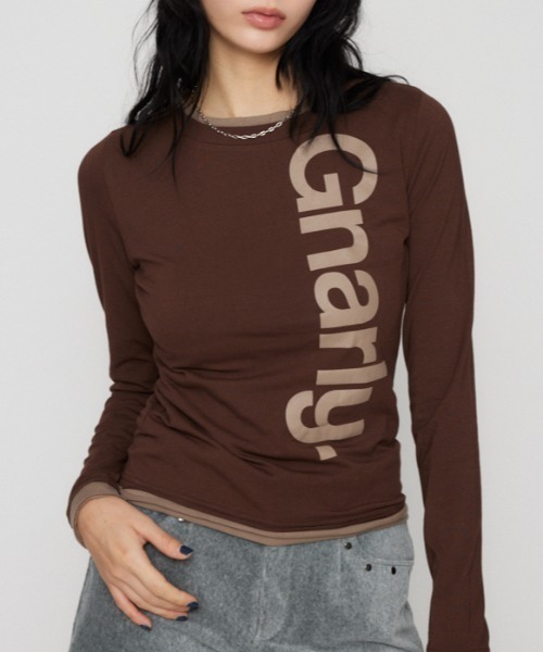 LAGUA GEM(ラグアジェム)の「BICOLOR PRINT CUT トップス(Tシャツ/カットソー・レディース・ネイビー/杢グレー/ライトブラウン・FREE)」の2枚目の写真