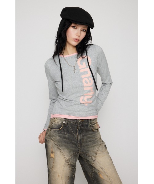LAGUA GEM(ラグアジェム)の「BICOLOR PRINT CUT トップス(Tシャツ/カットソー・レディース・ネイビー/杢グレー/ライトブラウン・FREE)」の17枚目の写真