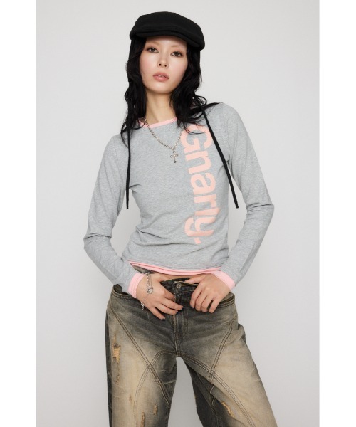 LAGUA GEM(ラグアジェム)の「BICOLOR PRINT CUT トップス(Tシャツ/カットソー・レディース・ネイビー/杢グレー/ライトブラウン・FREE)」の18枚目の写真