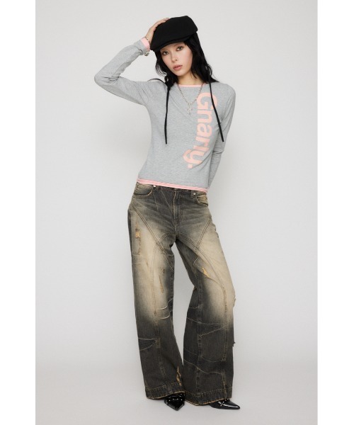 LAGUA GEM(ラグアジェム)の「BICOLOR PRINT CUT トップス(Tシャツ/カットソー・レディース・ネイビー/杢グレー/ライトブラウン・FREE)」の7枚目の写真