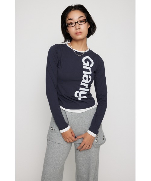 LAGUA GEM(ラグアジェム)の「BICOLOR PRINT CUT トップス(Tシャツ/カットソー・レディース・ネイビー/杢グレー/ライトブラウン・FREE)」の10枚目の写真