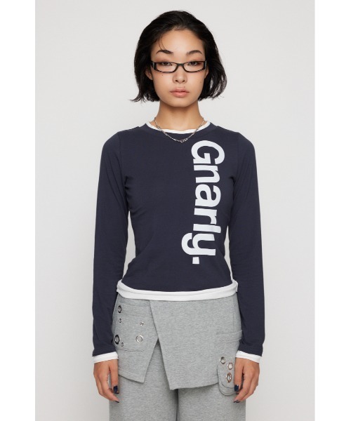 LAGUA GEM(ラグアジェム)の「BICOLOR PRINT CUT トップス(Tシャツ/カットソー・レディース・ネイビー/杢グレー/ライトブラウン・FREE)」の12枚目の写真