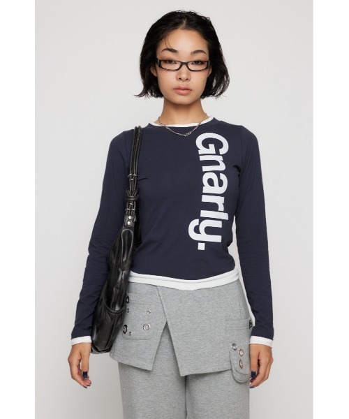 LAGUA GEM(ラグアジェム)の「BICOLOR PRINT CUT トップス(Tシャツ/カットソー・レディース・ネイビー/杢グレー/ライトブラウン・FREE)」の8枚目の写真
