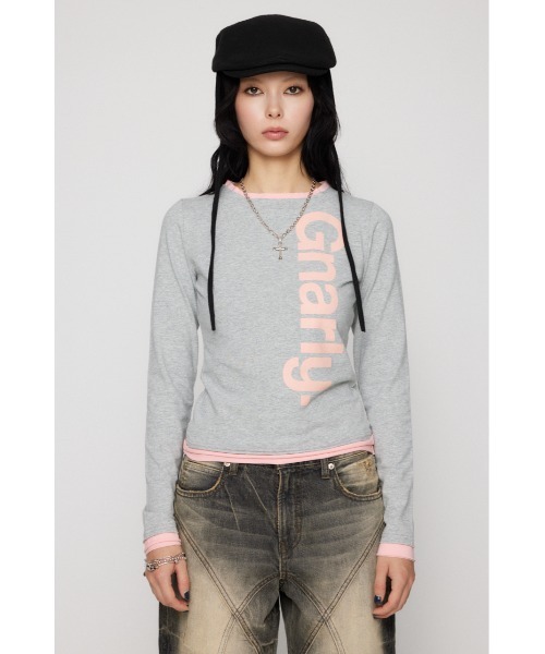 LAGUA GEM(ラグアジェム)の「BICOLOR PRINT CUT トップス(Tシャツ/カットソー・レディース・ネイビー/杢グレー/ライトブラウン・FREE)」の16枚目の写真