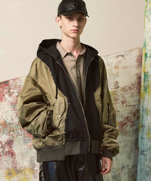 UNISEX》Different Material Docking Prime-Over Military Blouson