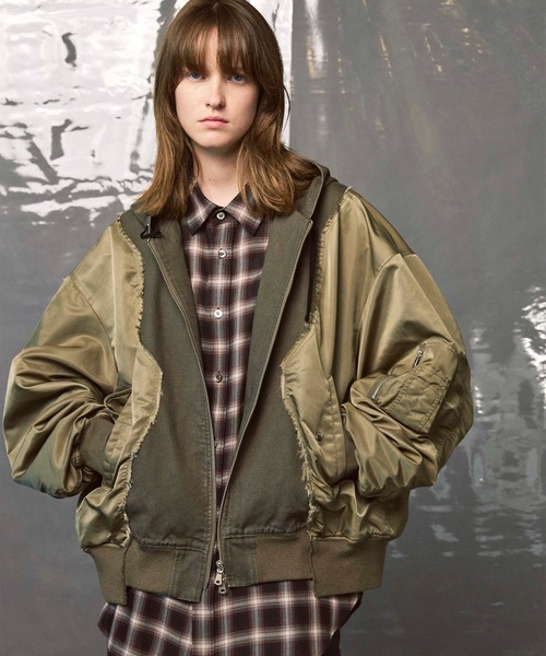UNISEX》Different Material Docking Prime-Over Military Blouson