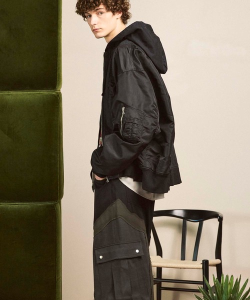 UNISEX》Different Material Docking Prime-Over Military Blouson