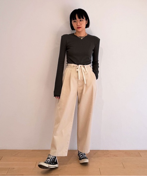 Dickies(ディッキーズ)の「DICKIES DRAWSTRINGS DAMAGE 2TUCK PANTS ディッキーズドローストリングスダメージツータックパンツ(チノパンツ・レディース・ホワイト/ベージュ系/ブラック・ONE SIZE)」の14枚目の写真