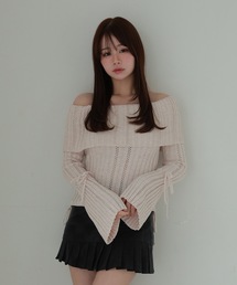 Sleeve ribbon aria knit tops/スリーブリボンアーリアニットトップス