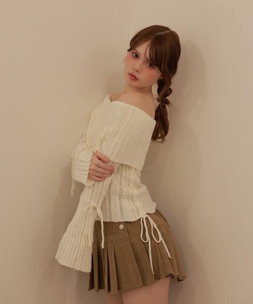 M DOLLY(エムドリー)の「Sleeve ribbon aria knit tops/スリーブリボンアーリアニットトップス(ニット/セーター・レディース・ピンク/アイボリー・FREE)」の4枚目の写真
