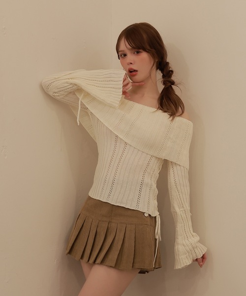 M DOLLY(エムドリー)の「Sleeve ribbon aria knit tops/スリーブリボンアーリアニットトップス(ニット/セーター・レディース・ピンク/アイボリー・FREE)」の7枚目の写真