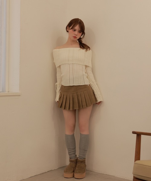M DOLLY(エムドリー)の「Sleeve ribbon aria knit tops/スリーブリボンアーリアニットトップス(ニット/セーター・レディース・ピンク/アイボリー・FREE)」の8枚目の写真