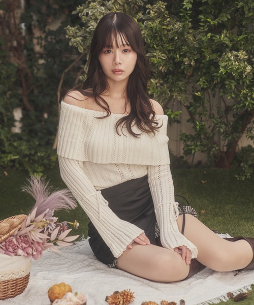 M DOLLY(エムドリー)の「Sleeve ribbon aria knit tops/スリーブリボンアーリアニットトップス(ニット/セーター・レディース・ピンク/アイボリー・FREE)」の11枚目の写真