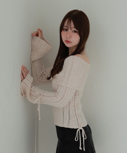 M DOLLY(エムドリー)の「Sleeve ribbon aria knit tops/スリーブリボンアーリアニットトップス(ニット/セーター・レディース・ピンク/アイボリー・FREE)」の14枚目の写真