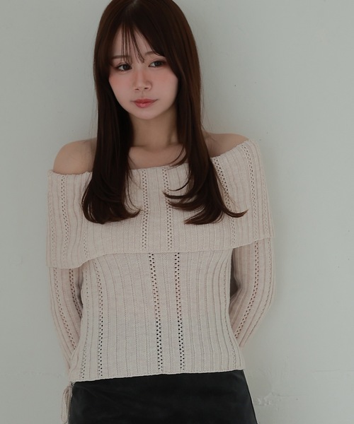 M DOLLY(エムドリー)の「Sleeve ribbon aria knit tops/スリーブリボンアーリアニットトップス(ニット/セーター・レディース・ピンク/アイボリー・FREE)」の15枚目の写真