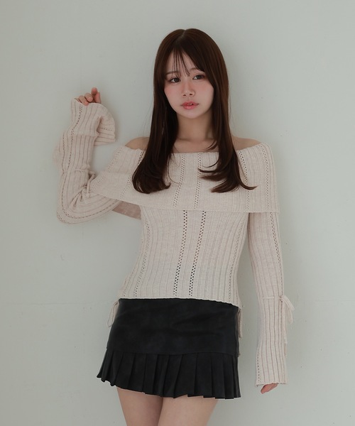M DOLLY(エムドリー)の「Sleeve ribbon aria knit tops/スリーブリボンアーリアニットトップス(ニット/セーター・レディース・ピンク/アイボリー・FREE)」の16枚目の写真