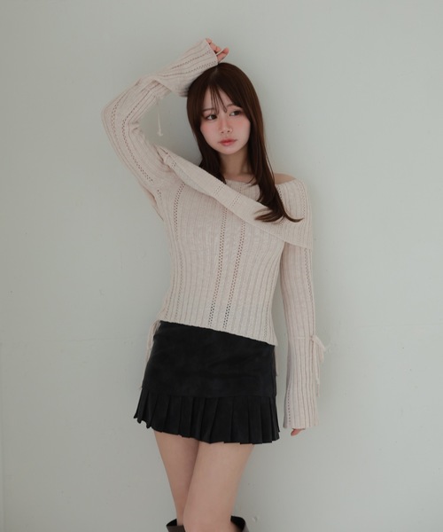 M DOLLY(エムドリー)の「Sleeve ribbon aria knit tops/スリーブリボンアーリアニットトップス(ニット/セーター・レディース・ピンク/アイボリー・FREE)」の17枚目の写真