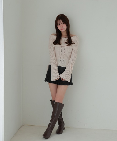 M DOLLY(エムドリー)の「Sleeve ribbon aria knit tops/スリーブリボンアーリアニットトップス(ニット/セーター・レディース・ピンク/アイボリー・FREE)」の18枚目の写真