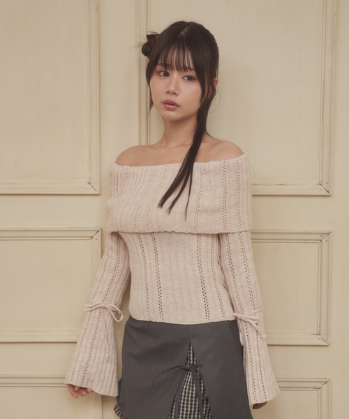 M DOLLY(エムドリー)の「Sleeve ribbon aria knit tops/スリーブリボンアーリアニットトップス(ニット/セーター・レディース・ピンク/アイボリー・FREE)」の19枚目の写真