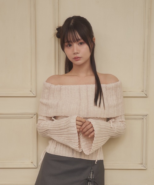 M DOLLY(エムドリー)の「Sleeve ribbon aria knit tops/スリーブリボンアーリアニットトップス(ニット/セーター・レディース・ピンク/アイボリー・FREE)」の20枚目の写真