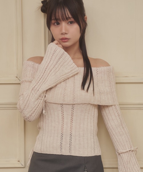 M DOLLY(エムドリー)の「Sleeve ribbon aria knit tops/スリーブリボンアーリアニットトップス(ニット/セーター・レディース・ピンク/アイボリー・FREE)」の21枚目の写真