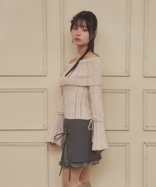 M DOLLY(エムドリー)の「Sleeve ribbon aria knit tops/スリーブリボンアーリアニットトップス(ニット/セーター・レディース・ピンク/アイボリー・FREE)」の22枚目の写真