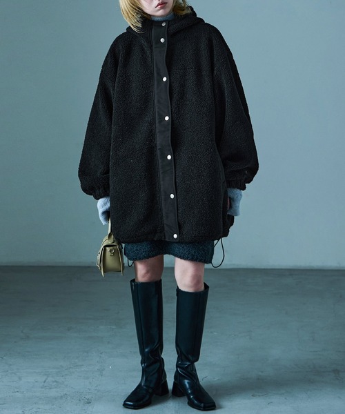 Fashion Letter（ファッションレター）の「ボア ビッグシルエット フードブルゾン（ダウンジャケット/コート・レディース・ブラック/モカ/アイボリー・M/L）」の6枚目の写真