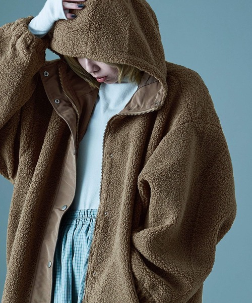 Fashion Letter（ファッションレター）の「ボア ビッグシルエット フードブルゾン（ダウンジャケット/コート・レディース・ブラック/モカ/アイボリー・M/L）」の14枚目の写真