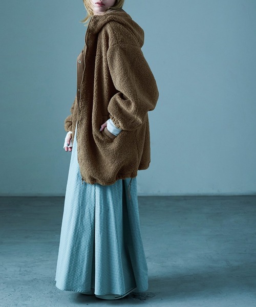 Fashion Letter（ファッションレター）の「ボア ビッグシルエット フードブルゾン（ダウンジャケット/コート・レディース・ブラック/モカ/アイボリー・M/L）」の15枚目の写真