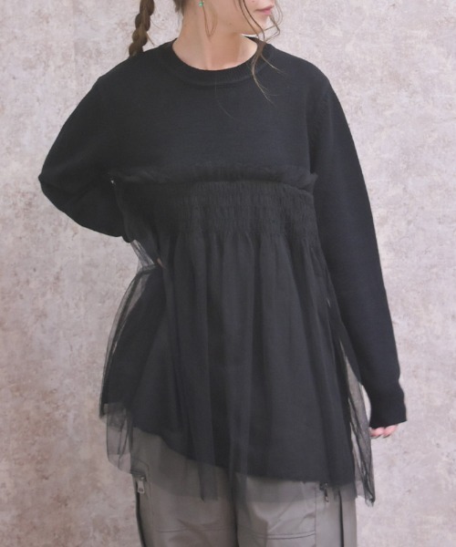 axes femme(アクシーズファム)の「チュールカットプルオーバー(Tシャツ/カットソー・レディース・ブラック/グレー・FREE)」の1枚目の写真