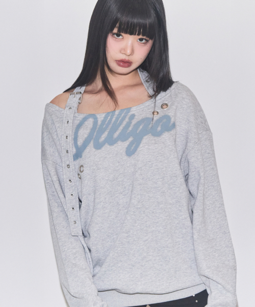 129 バックルオフショルダースウェットメランジ（スウェット）｜ILLIGO