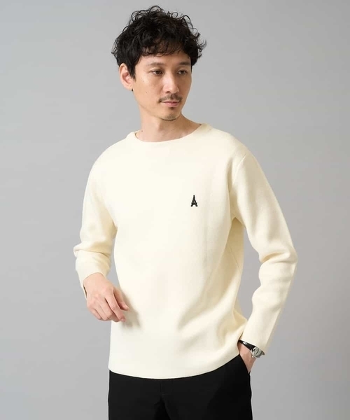 a.v.v(アーヴェヴェ)の「【洗濯機で洗える】ワンポイント刺繍ボートネックニット(ニット/セーター・メンズ・アイボリー/ネイビー/ミント・44/46/48/50)」の2枚目の写真