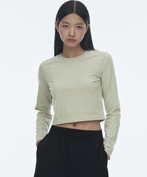 [クールタンダード] ウィメンズ クルーネック クロップ 長袖Tシャツ [ペイルグリーン]