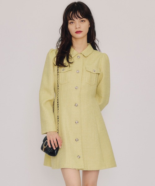 REDYAZEL(レディアゼル)の「エンブレムボタンツイードシャツミニワンピース(ワンピース・レディース・オフホワイト/ボルドー/ネイビー/ブルー/イエロー・MEDIUM/SMALL)」の4枚目の写真