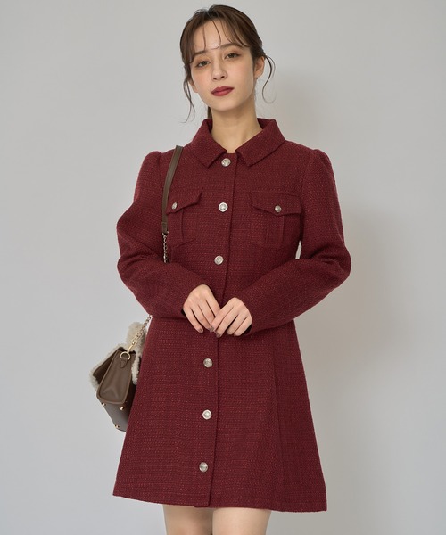 REDYAZEL(レディアゼル)の「エンブレムボタンツイードシャツミニワンピース(ワンピース・レディース・オフホワイト/ボルドー/ネイビー/ブルー/イエロー・MEDIUM/SMALL)」の5枚目の写真